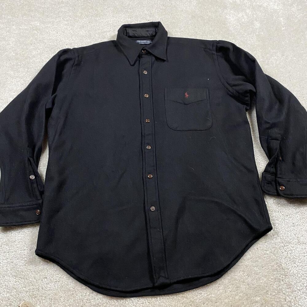 VTG Polo Ralph Lauren Shirt Mens M Black Wool Button Up Lowell Sport Heavyweight